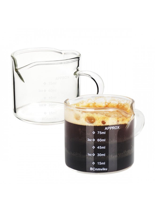 BCnmviku 2 Pack Double Spouts Measuring Triple Pitcher Milk Cup 75ML Espresso Shot Glasses Parts Clear Glass - Image 1