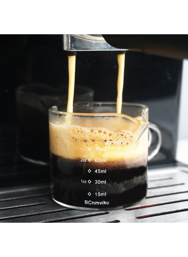 BCnmviku 2 Pack Double Spouts Measuring Triple Pitcher Milk Cup 75ML Espresso Shot Glasses Parts Clear Glass - Image 3