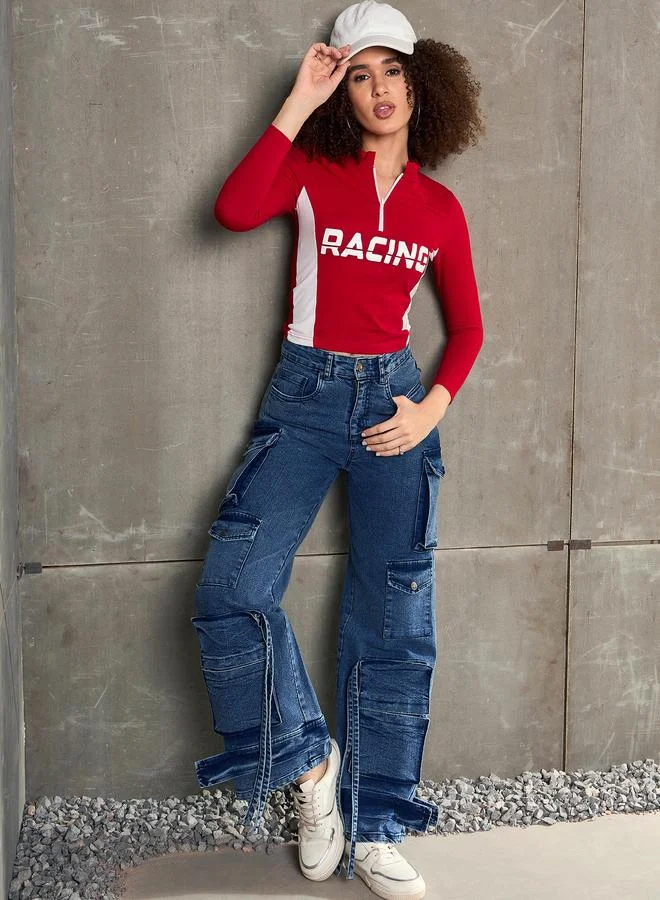 SASSAFRAS Sassafras Blue Washed Multi Pocket Cargo Jeans