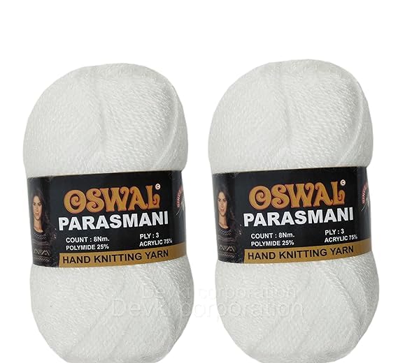 DUVANSHI DUVANSHI OSWAL PARASMANI Hand Knitting Yarn Wool Beautiful Shade WoolUunThread Wool for Woolen Sweater Cap etc White Color Each Ball 100 gm ShadeOP24200 Pack of 2