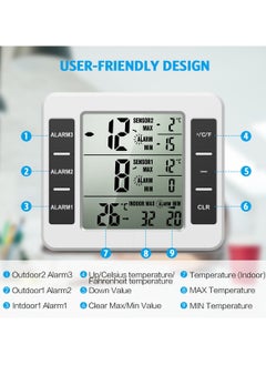 Captaintech Wireless Refrigerator Thermometer for Indoor and Outdoor Use, Temperature Monitor with Audible Alarm for Kitchen and Freezer  - Image 3