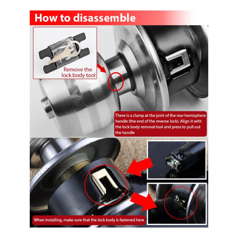 Door Knob With Lock: 30-45mm Door Thickness, Durable Stainless Steel Material - Electroplated Finish, Copper Lock Core for Bedroom Home Doors - Image 3
