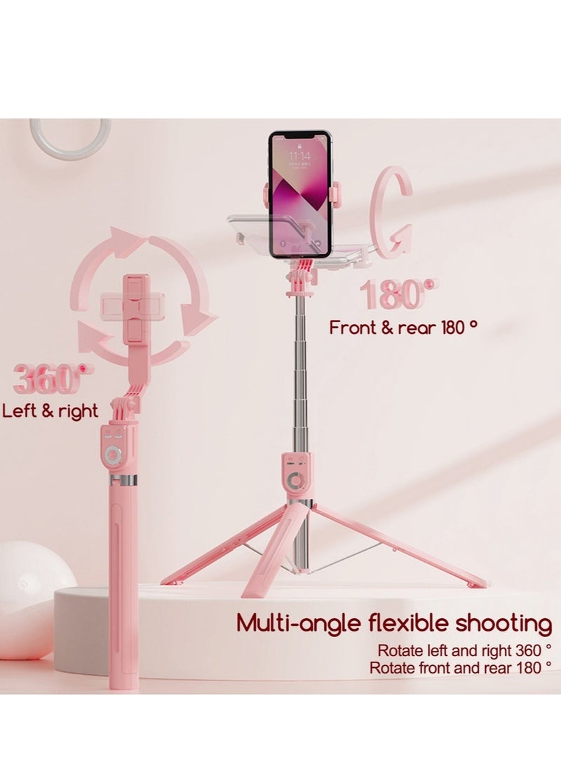 ماركة غير محددة 1.3m Expandable Tripod 360° Rotating Selfie Stick with Bluetooth Remote Shutter Portable Stable Selfie Stick Tripod for Photography, Live Broadcast, Video Shooting Pink  - Image 4