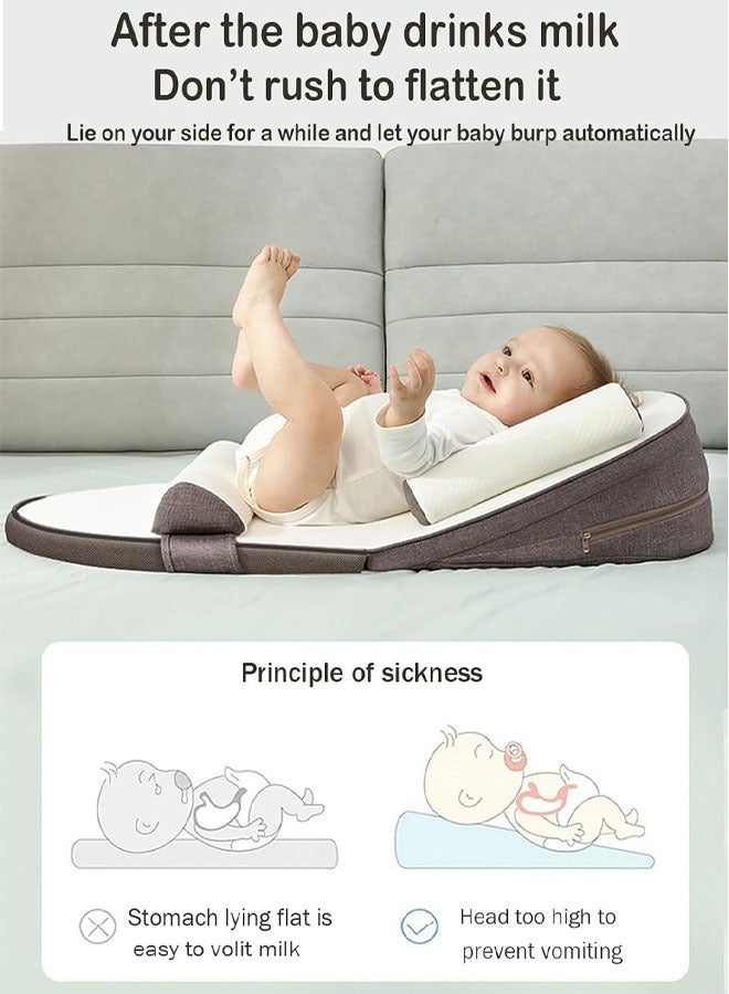 Aissiora Baby Lounger, Infant Travel Bed, 0-30° Adjustable Nursing Pillow for Breastfeeding Infant Anti-Spit Milk Slope Mat Memory cotton Supportive Cushion Multi-Functional and Multi-Layer Posture Support Pillow Can Adjust Height Geometric Design Anti Reflux Pillow - Image 4