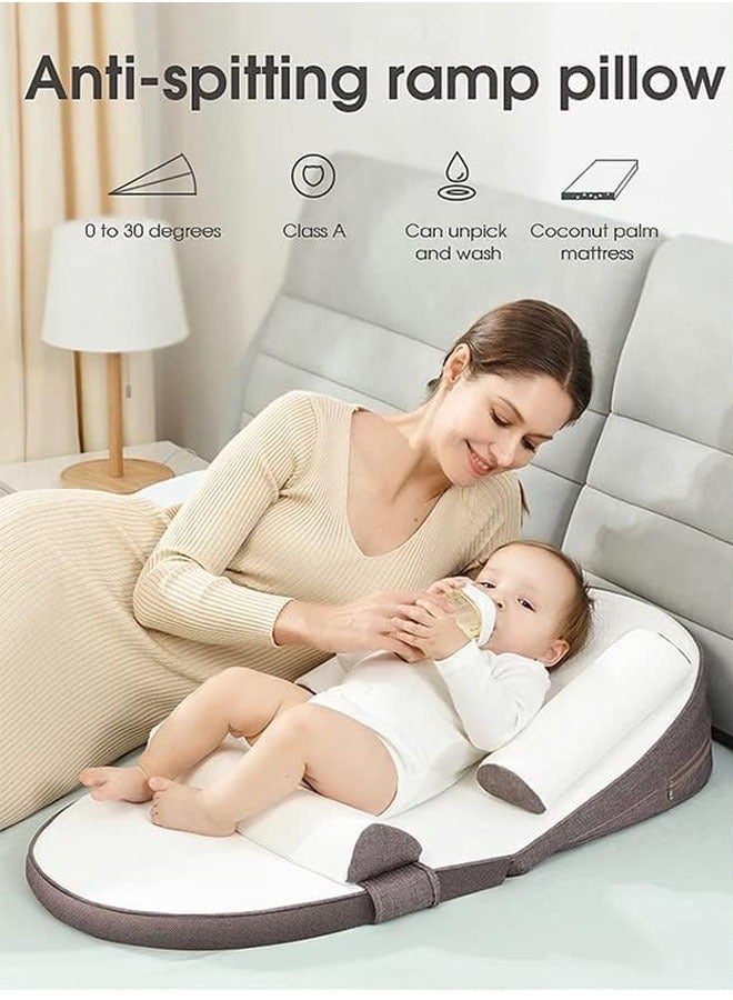 Aissiora Baby Lounger, Infant Travel Bed, 0-30° Adjustable Nursing Pillow for Breastfeeding Infant Anti-Spit Milk Slope Mat Memory cotton Supportive Cushion Multi-Functional and Multi-Layer Posture Support Pillow Can Adjust Height Geometric Design Anti Reflux Pillow - Image 1