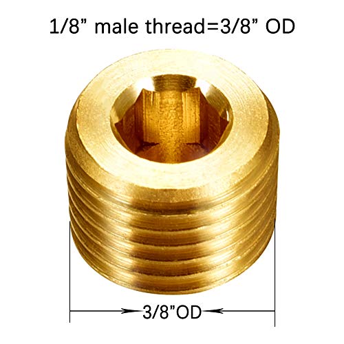 Joywayus Brass Hex Counter Sunk Plug 1/8" NPT Male Pipe Fitting Set Internal Hex Socket Thread Pipe Plug for Closing the End of Pipe (Pack of 10) - Image 4