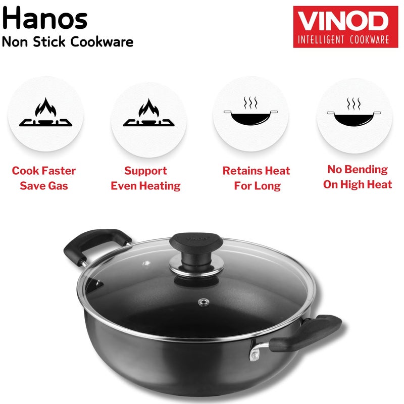 VINOD Vinod Hanos Hard Anodised Non Stick Deep Kadhai with Glass lid 26 Litre 22 cm 325mm Thick 5X Non Stick Metal Spoon Friendly Induction Base 2 Year Warranty - Image 4