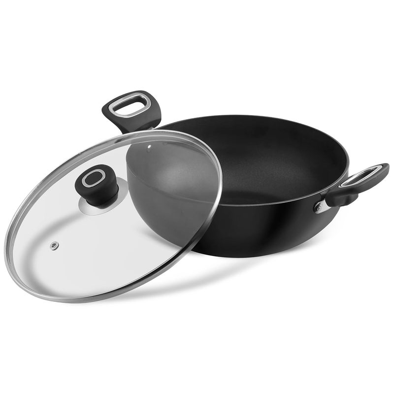 VINOD Vinod Hanos Hard Anodised Non Stick Deep Kadhai with Glass lid 26 Litre 22 cm 325mm Thick 5X Non Stick Metal Spoon Friendly Induction Base 2 Year Warranty - Image 1
