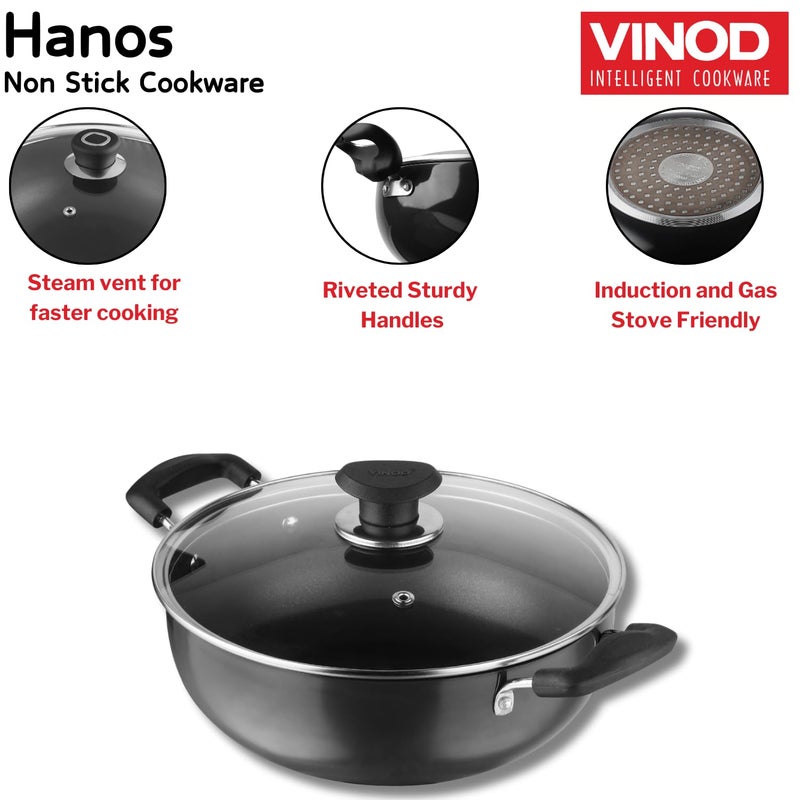 VINOD Vinod Hanos Hard Anodised Non Stick Deep Kadhai with Glass lid 26 Litre 22 cm 325mm Thick 5X Non Stick Metal Spoon Friendly Induction Base 2 Year Warranty - Image 5