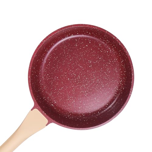 ATTIL - 28 cm Non-Stick Fry Pan with Glass Lid and Silicone Spatula - Induction Base - Granite Cookware Frying Pan - 2.5 LTR - Granite Red - Image 2