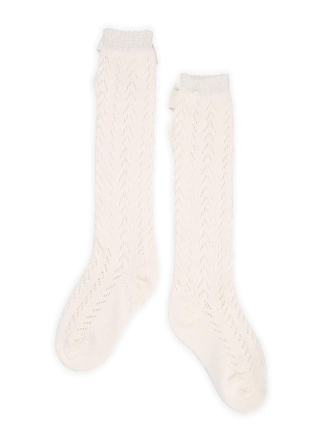 Kicks & Crawl Off White Baby Knee High Socks Bow Long Stockings Ankle Length Long Socks for Little Kids Boys Girls - (6-12 M) - Image 2