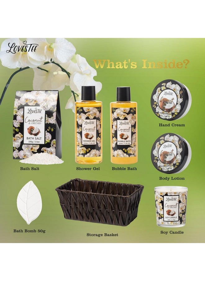 Lovestee Valentines Day Spa Gift Baskets For Women, Spa Gifts For Women, Coconut & Orchid Bath & Body Set, Includes Shower Gel, Hand Cream, Body Lotion, Candle And More, Gifts For Women, Gift For Mom  - Image 2