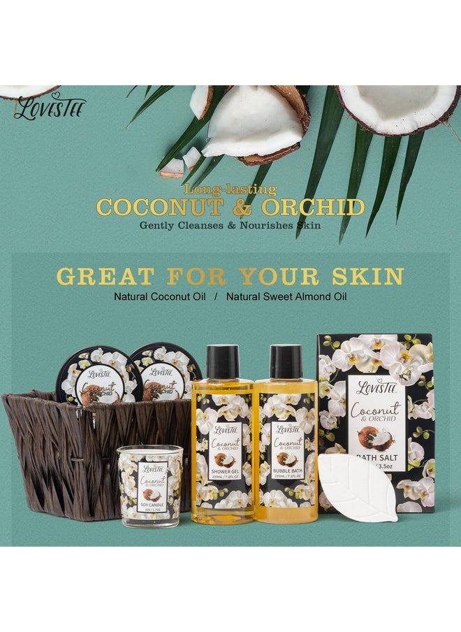 Lovestee Valentines Day Spa Gift Baskets For Women, Spa Gifts For Women, Coconut & Orchid Bath & Body Set, Includes Shower Gel, Hand Cream, Body Lotion, Candle And More, Gifts For Women, Gift For Mom  - Image 3