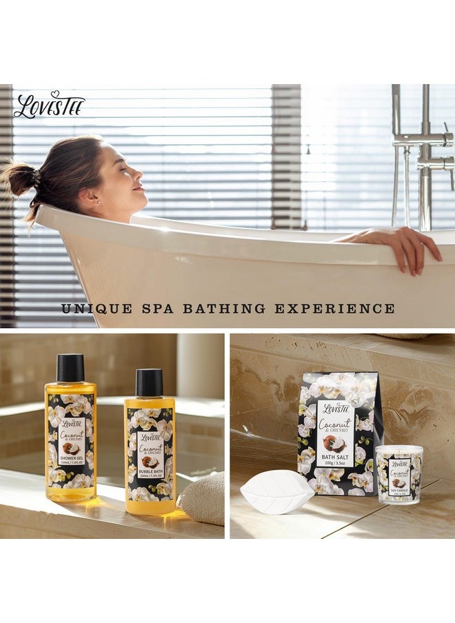 Lovestee Valentines Day Spa Gift Baskets For Women, Spa Gifts For Women, Coconut & Orchid Bath & Body Set, Includes Shower Gel, Hand Cream, Body Lotion, Candle And More, Gifts For Women, Gift For Mom  - Image 5