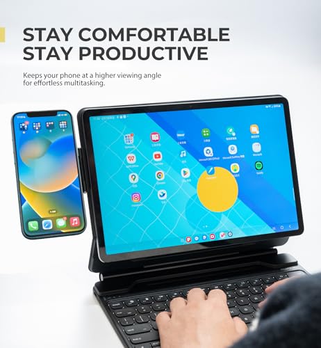 Dexnor Magnetic Phone Holder for Magic Keyboard, Compatible with Magsafe and Non-Magsafe Phone, Slim Portable Foldable Productivity Stand Mount for iPad/Samsung Magnetic Keyboard Cases - Black - Image 3