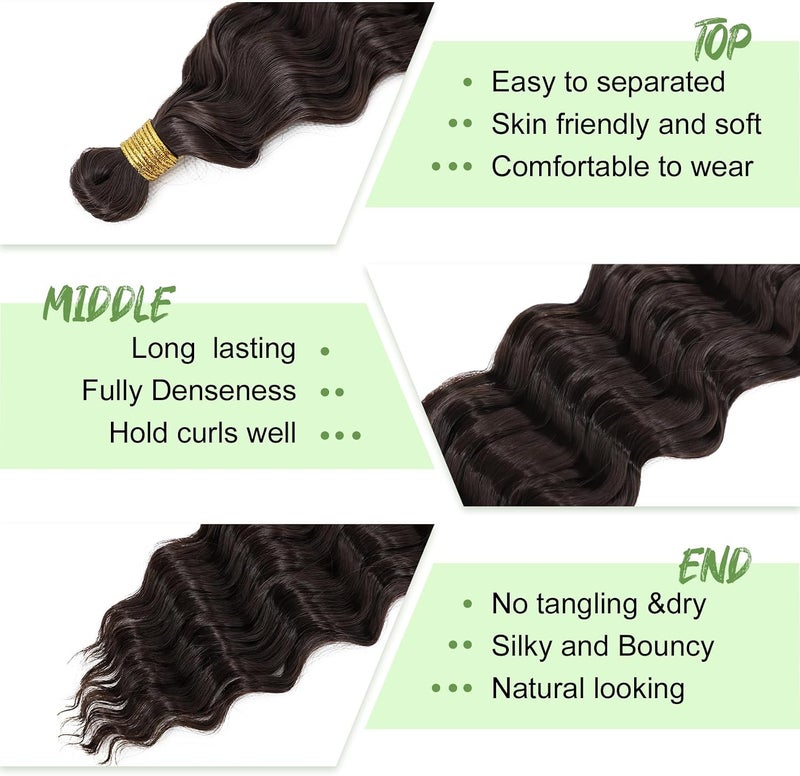 Eerya Long Curly Braiding Hair for Boho Braids 18 Inch 2 Packs Dark Brown Deep Ocean Wave Crochet Hair for Black Women (18 inch, #4) - Image 4