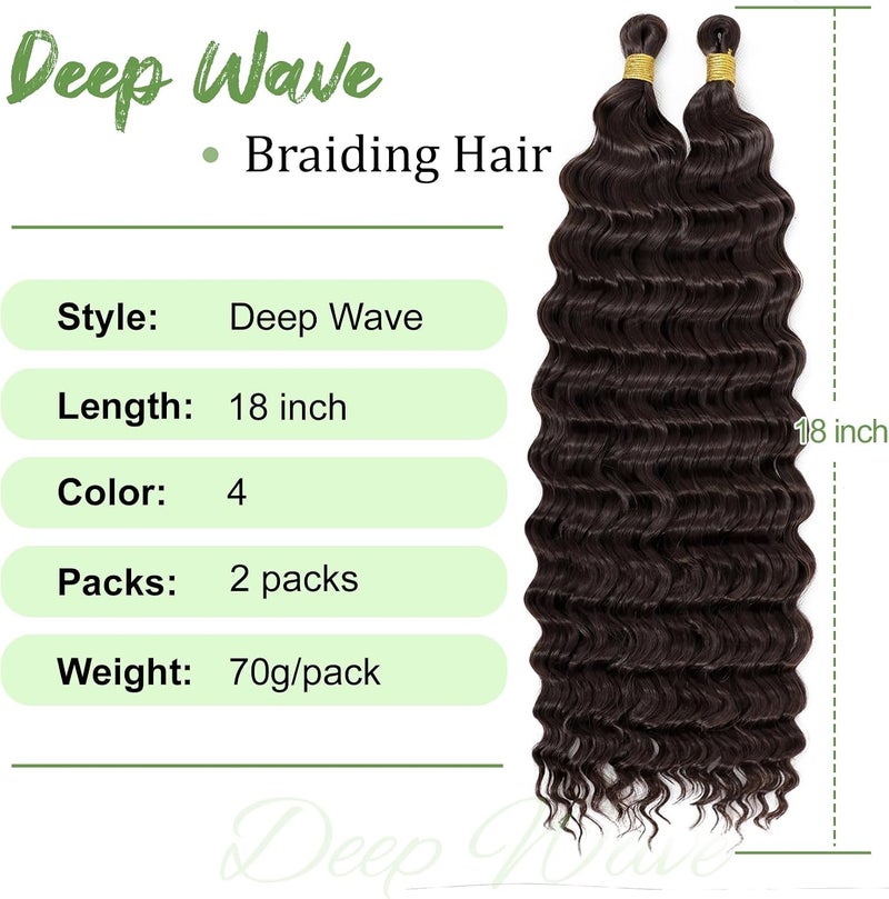 Eerya Long Curly Braiding Hair for Boho Braids 18 Inch 2 Packs Dark Brown Deep Ocean Wave Crochet Hair for Black Women (18 inch, #4) - Image 2