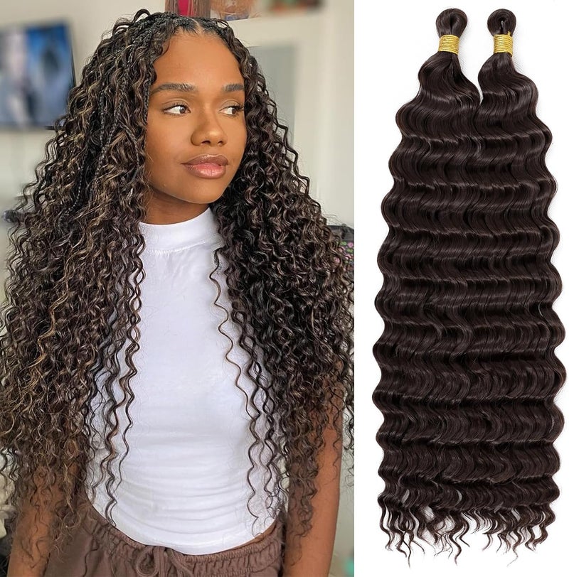 Eerya Long Curly Braiding Hair for Boho Braids 18 Inch 2 Packs Dark Brown Deep Ocean Wave Crochet Hair for Black Women (18 inch, #4) - Image 1