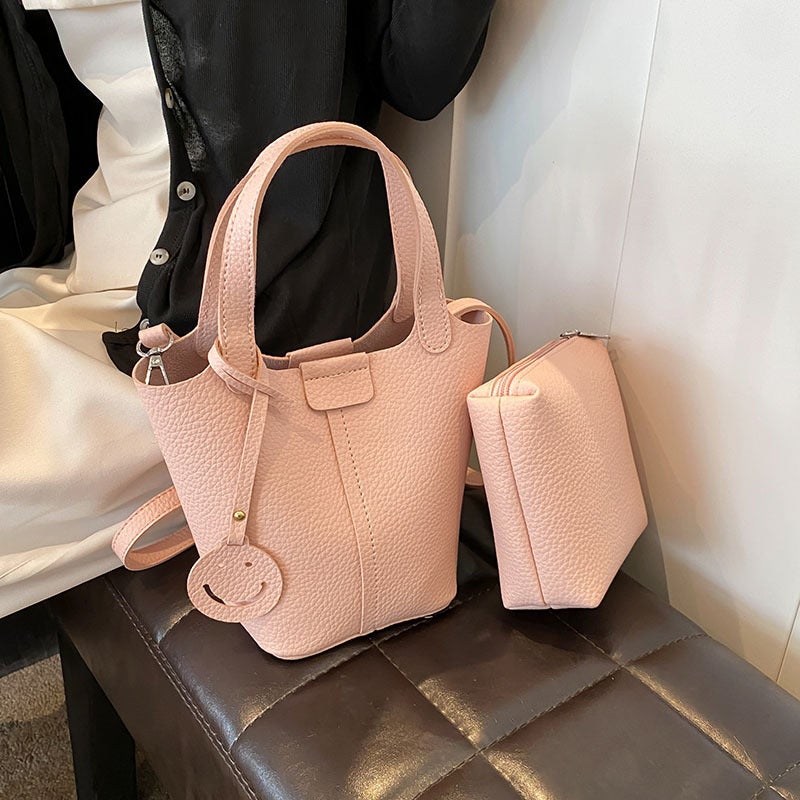 Litchi Pattern Western Style Texted Handbag Women'S Fashionable Simple Crossbody High Texted Bucket Bag - Image 3
