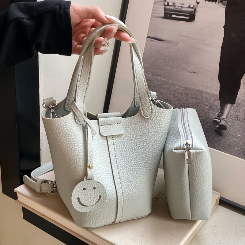 Litchi Pattern Western Style Texted Handbag Women'S Fashionable Simple Crossbody High Texted Bucket Bag - Image 2