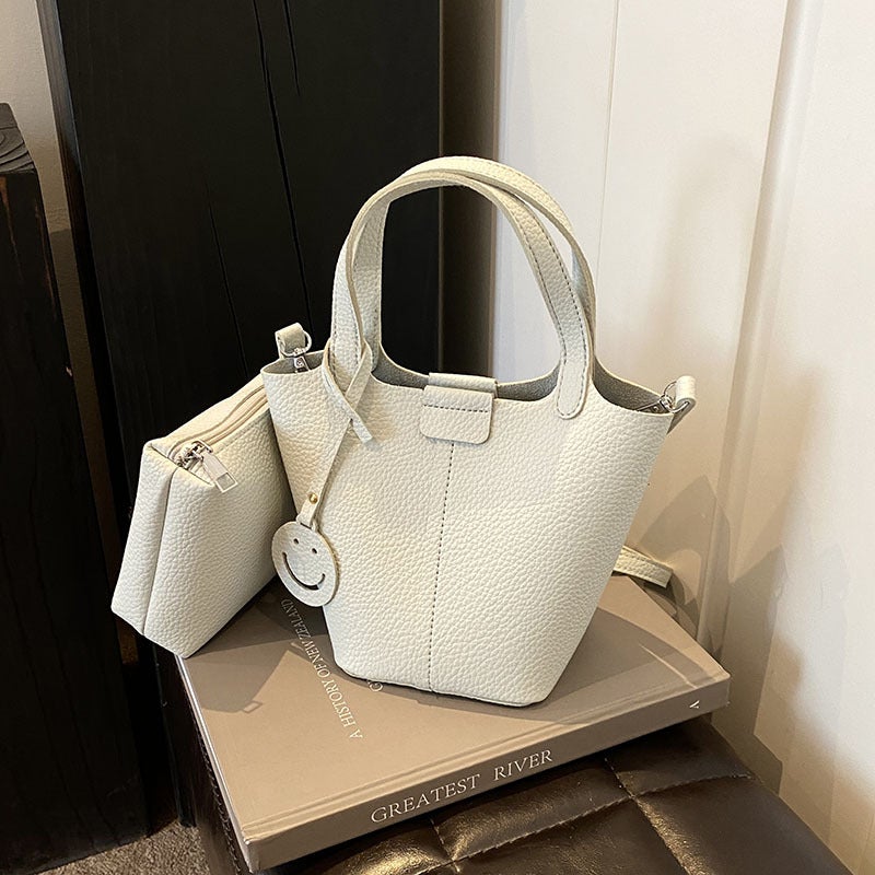 Litchi Pattern Western Style Texted Handbag Women'S Fashionable Simple Crossbody High Texted Bucket Bag - Image 1