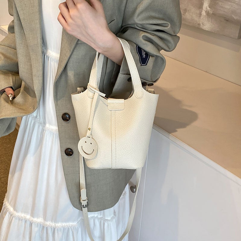 Litchi Pattern Western Style Texted Handbag Women'S Fashionable Simple Crossbody High Texted Bucket Bag - Image 5