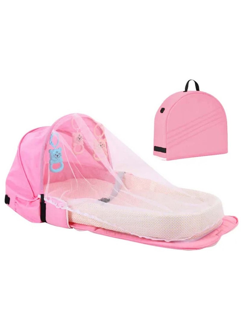 Star Babies Multi-Function Portable Baby Bed With Mosquito Net - Pink With Free Reusable Changing Mat - Image 3