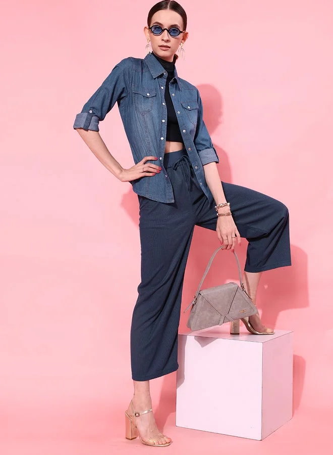 STREET 9 قميص جينز أزرق باهت للنساء من ستريت