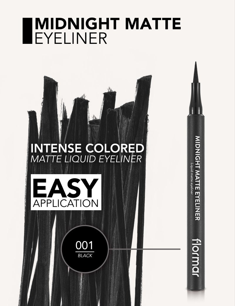 flormar Midnight Matte Eyeliner – 001 Black – Precise Tip, Matte Finish, Brush Design, Smooth 001-BLACK - Image 3