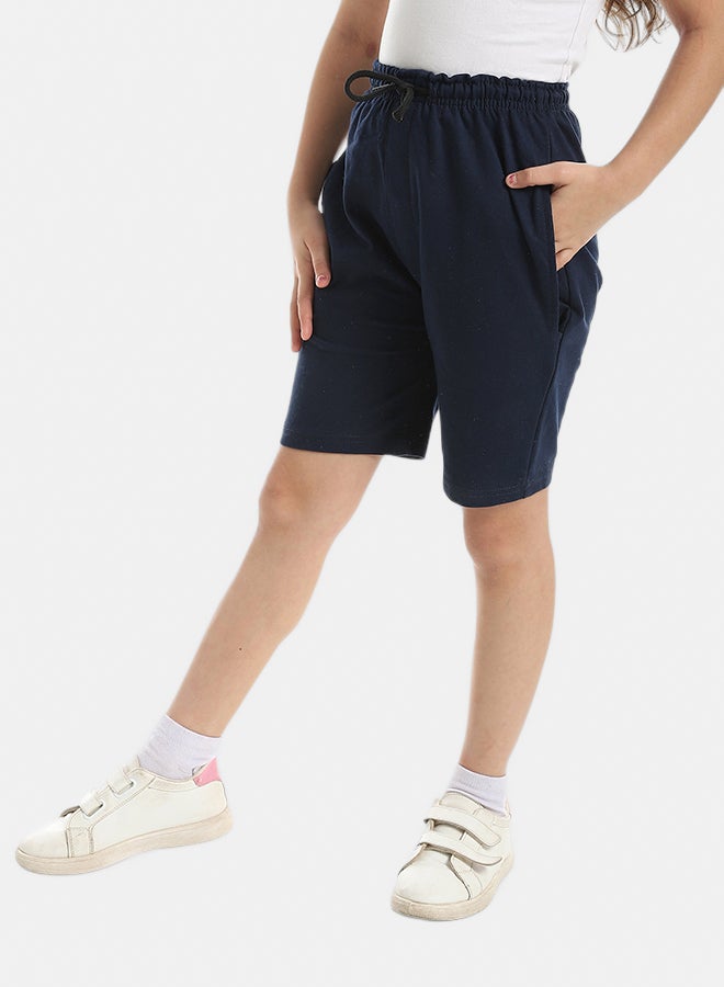 Andora Elastic Waist With Drawstrings Shorts_Navy Blue - Image 3
