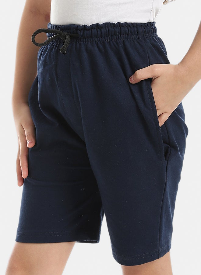 Andora Elastic Waist With Drawstrings Shorts_Navy Blue - Image 2