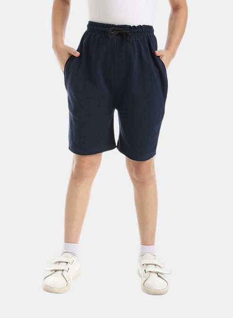 Elastic Waist With Drawstrings Shorts_Navy Blue