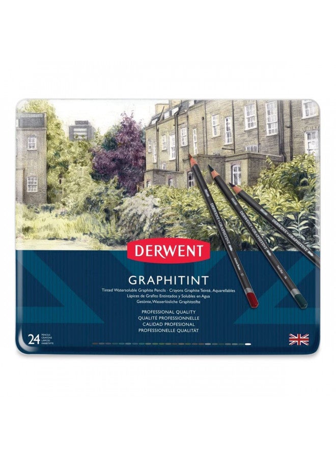 Derwent Graphitint Pencils Tin, Set of 24, Great for Holiday Gifts, Unique Blend of Graphite and Color, Watersoluble, Ideal for Mixed Media, Professional Quality (0700803) - Image 1