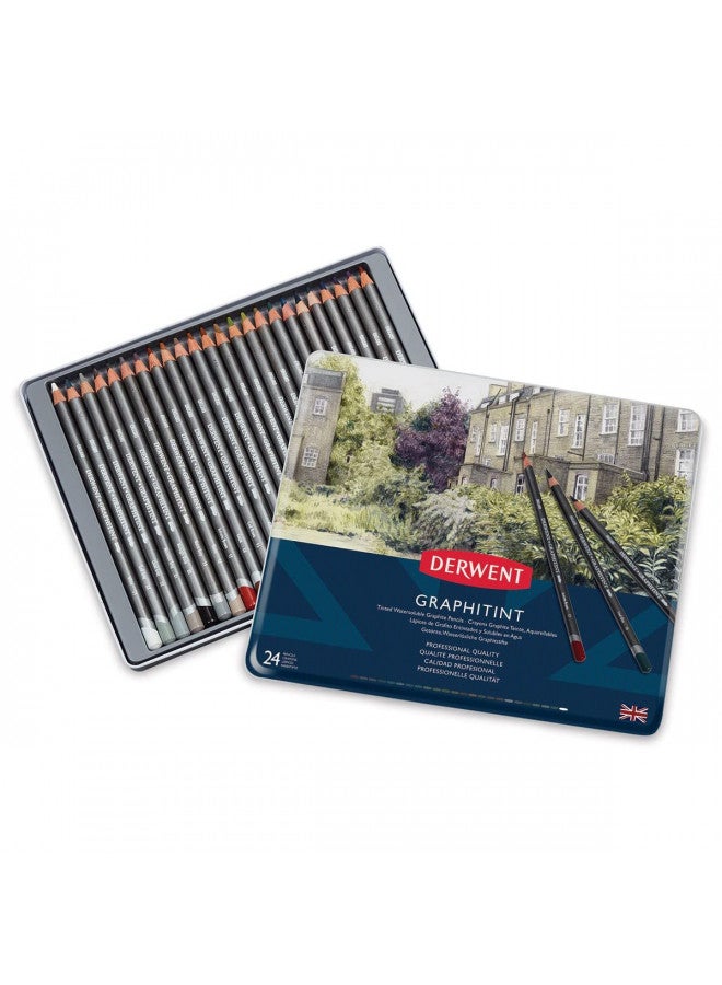 Derwent Graphitint Pencils Tin, Set of 24, Great for Holiday Gifts, Unique Blend of Graphite and Color, Watersoluble, Ideal for Mixed Media, Professional Quality (0700803) - Image 2