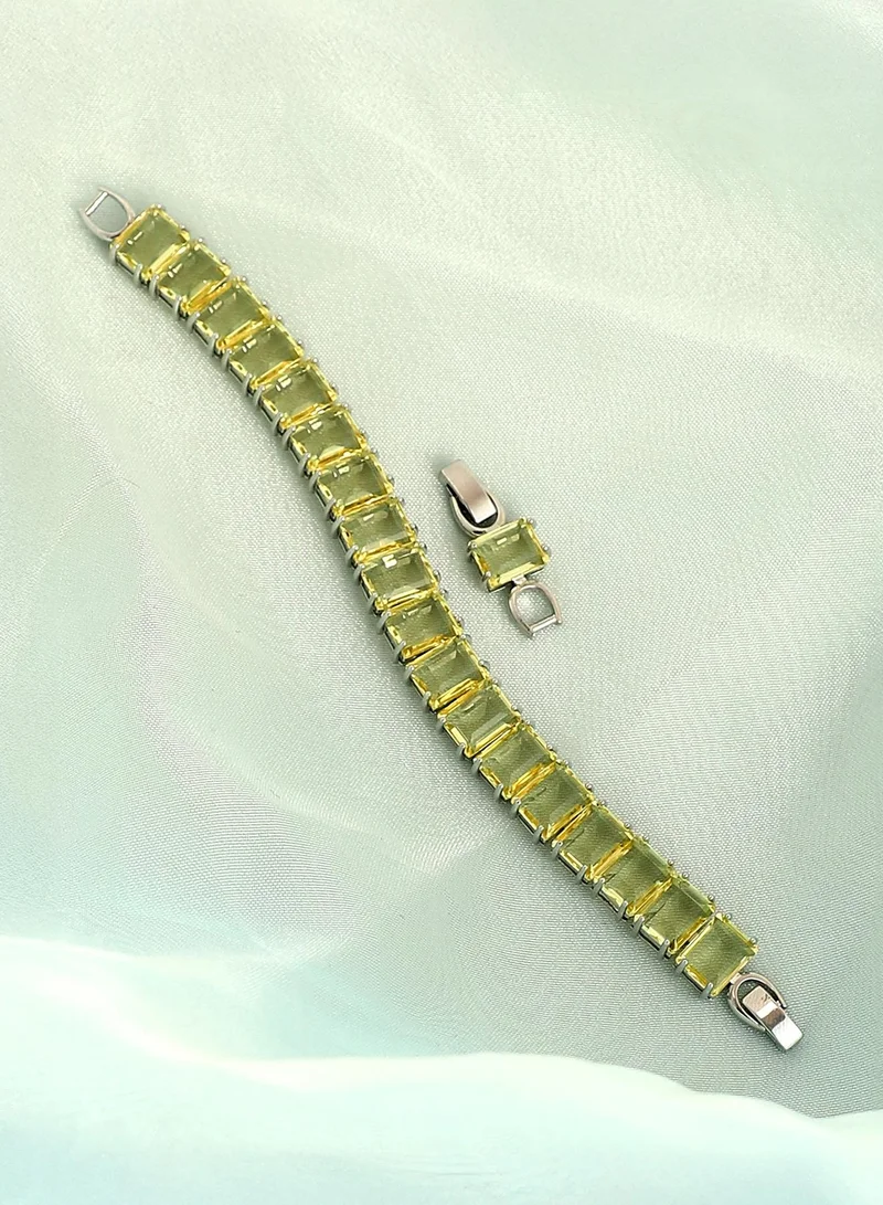 SOHI SOHI Women's The Crystal-Quad Tennis Bracelet For Party Wear | Lemon Yellow Colour | Alloy Material | Foldover Closure | Artificial Stone Bracelet | Tennis Bracelet For Women & Girls