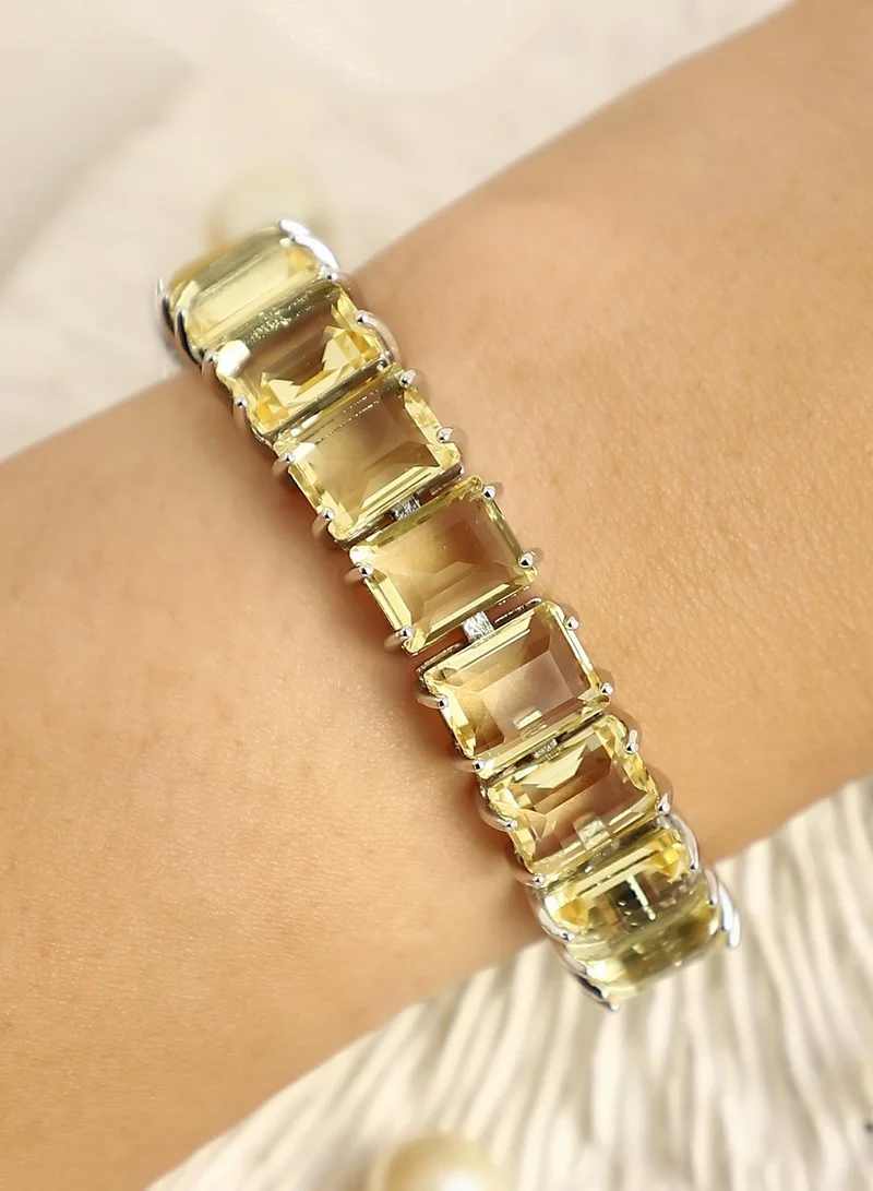 SOHI SOHI Women's The Crystal-Quad Tennis Bracelet For Party Wear | Lemon Yellow Colour | Alloy Material | Foldover Closure | Artificial Stone Bracelet | Tennis Bracelet For Women & Girls