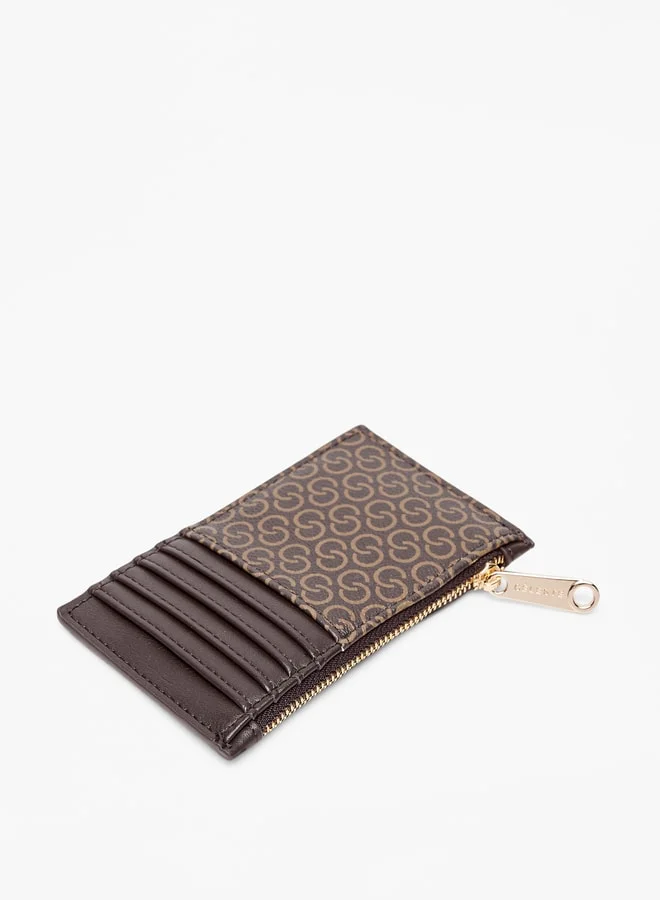 سيليست Monogram Print Cardholder with Zip Closure