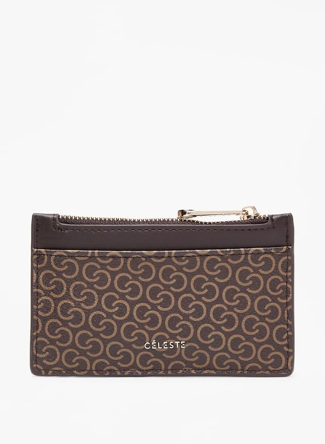سيليست Monogram Print Cardholder with Zip Closure