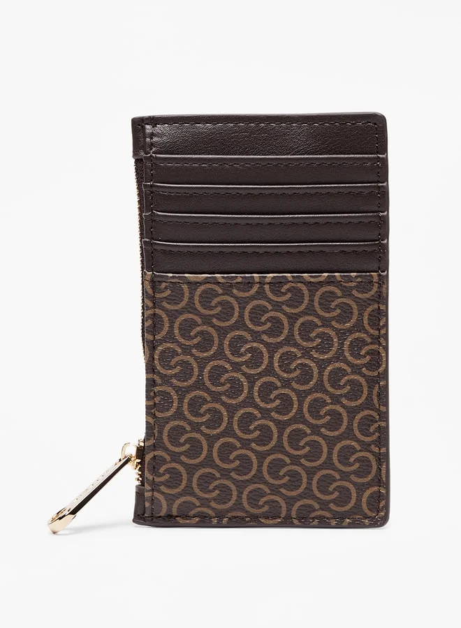 سيليست Monogram Print Cardholder with Zip Closure