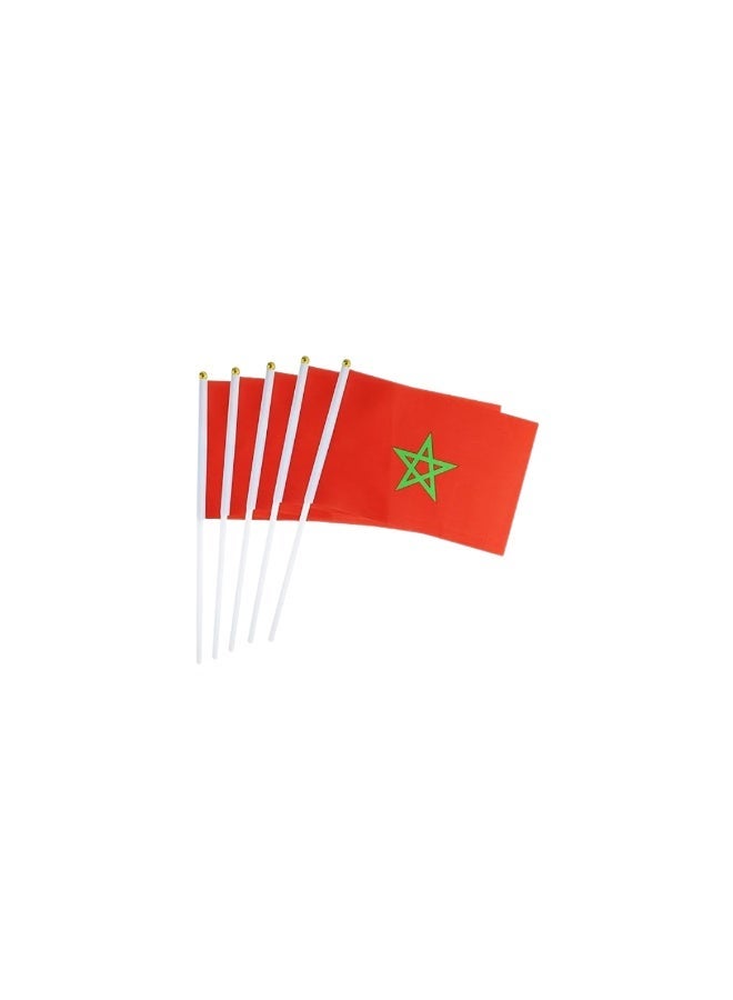 علم المغرب الوطني حجم A5 يدوي مع عصا – قماش باللون الأحمر مع نجمة خضراء – عبوة 5 قطع - Image 1