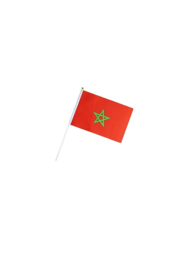 علم المغرب الوطني حجم A5 يدوي مع عصا – قماش باللون الأحمر مع نجمة خضراء – عبوة 5 قطع - Image 2