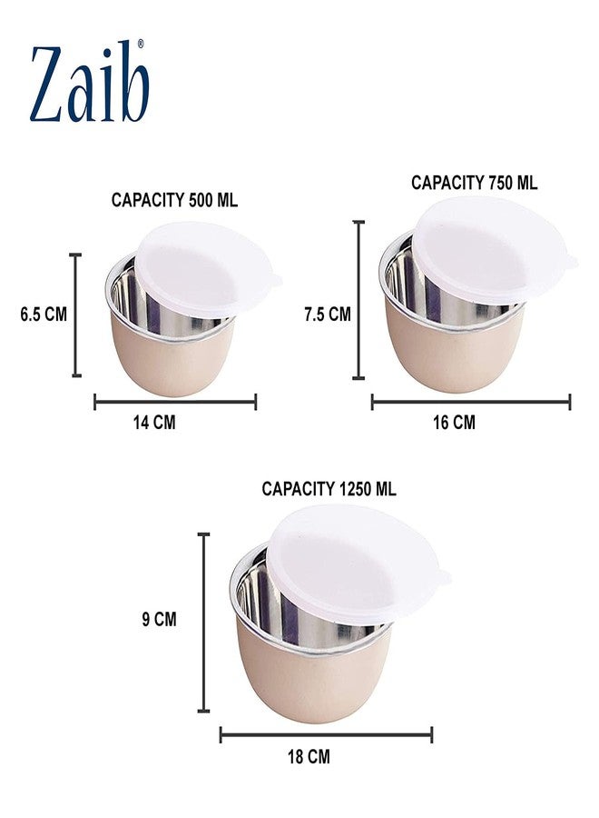 Zaib Stainless Steel Microwave Safe Euro Mixing Bowl Set with Lid | Pack of 3 (14cm,16cm,18cm) | 500ml, 750ml, 1250ml | Freezer Safe (WL Sand Brown) - Image 4