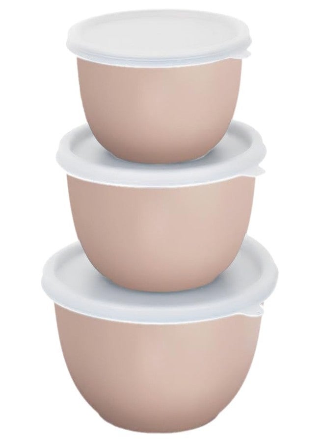 Zaib Stainless Steel Microwave Safe Euro Mixing Bowl Set with Lid | Pack of 3 (14cm,16cm,18cm) | 500ml, 750ml, 1250ml | Freezer Safe (WL Sand Brown) - Image 2