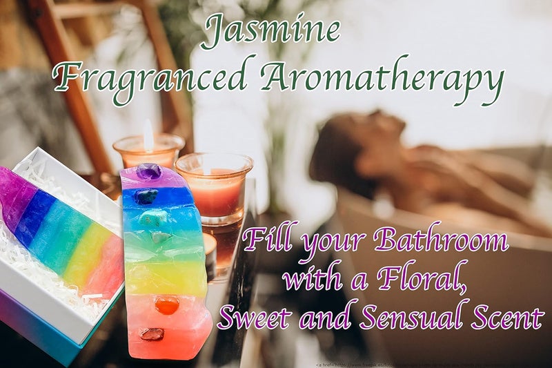 BBJohn Crystal Chakra Soap Rock Soap Bar Jasmine Essential Oil Fragance Natural Gemstones Healing Energy Fancy RockSoap Moisturizing Skin Scented Soap Gift for Women and Men - Image 3