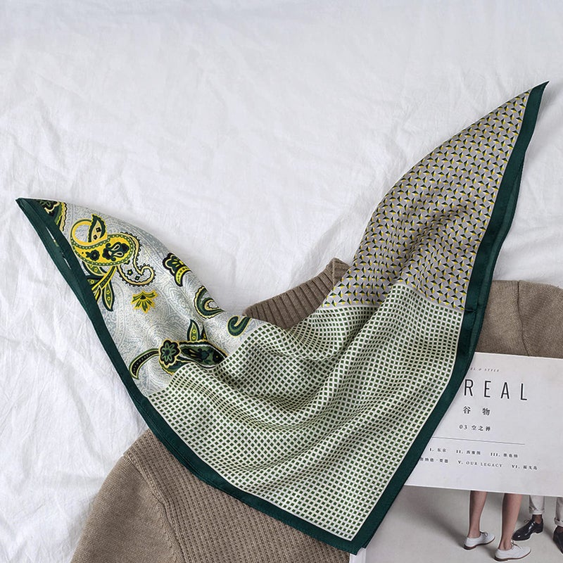 Aufeel Women's 100% Pure Mulberry Silk Small Square Scarf - Neckerchief Women - Silk Headscarf - 21" x 21" (Army Green) - Image 4