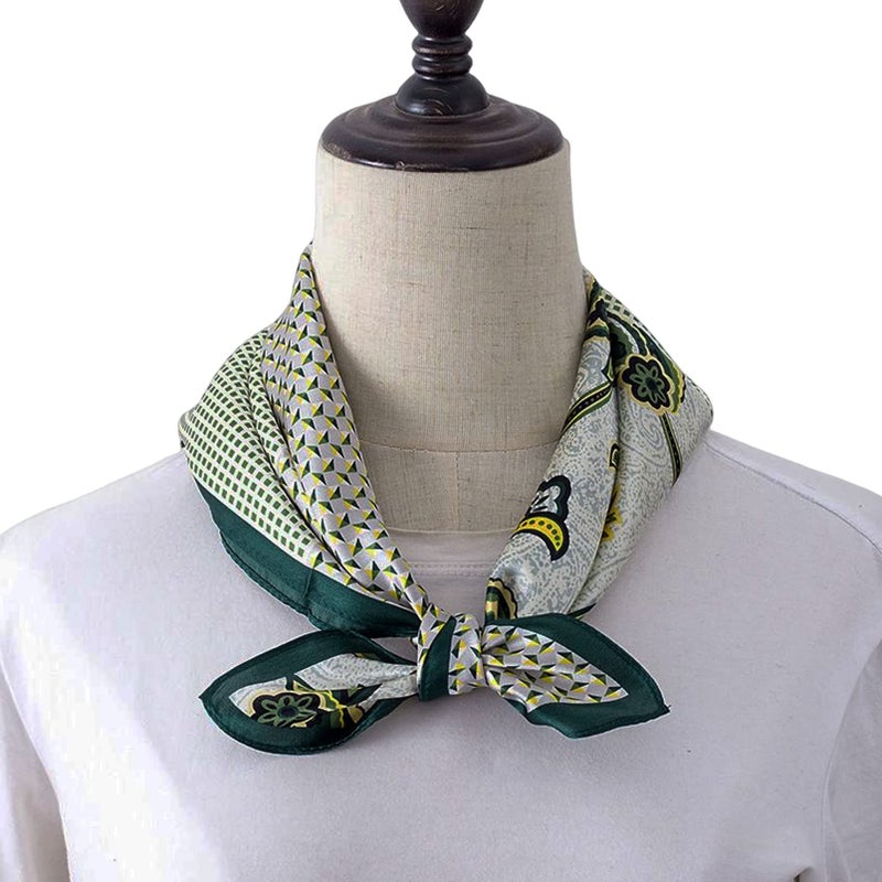 Aufeel Women's 100% Pure Mulberry Silk Small Square Scarf - Neckerchief Women - Silk Headscarf - 21" x 21" (Army Green) - Image 2