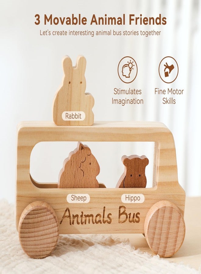 let's make Baby Wooden Toys Push Cars Animal Bus Toys Set Toddlers Developmental Grasping Toys Wooden Toys Gift for Kids Boys Girls Birthday Christmas - Image 2
