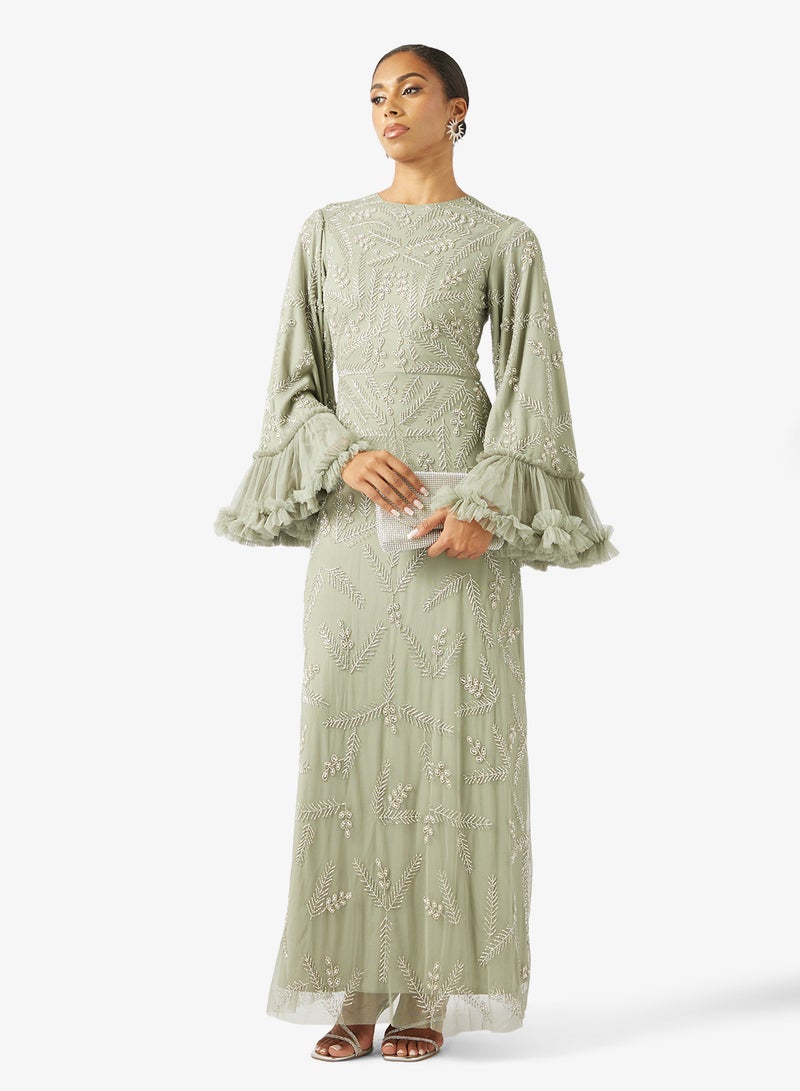 ماري فستان ماكسي بأكمام واسعة مزين بالترتر من ستارا - Image 4