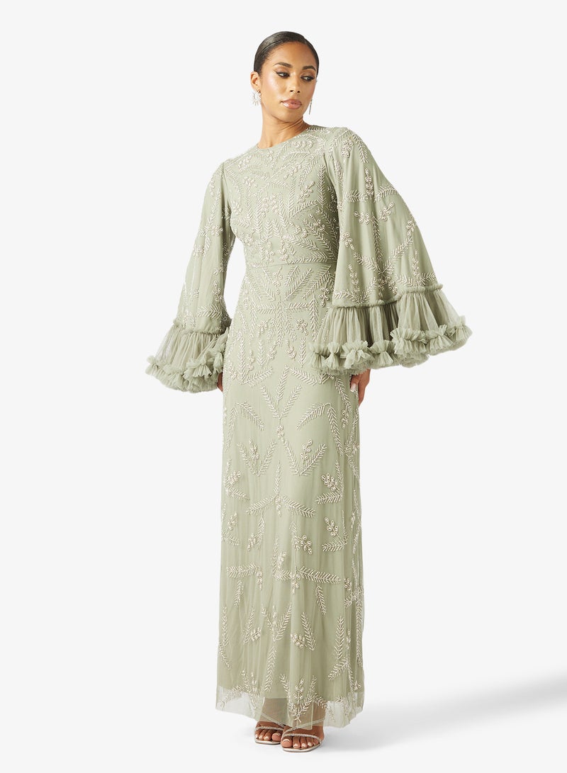 ماري فستان ماكسي بأكمام واسعة مزين بالترتر من ستارا - Image 1