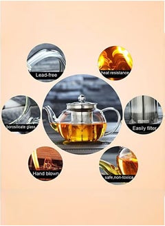 MileMelo Glass Kettle/Teapot with Stainless Steel Infuser & Lid, Borosilicate Glass Tea Kettle Stovetop Safe, Blooming & Loose Leaf Teapot（800ml）  - Image 5